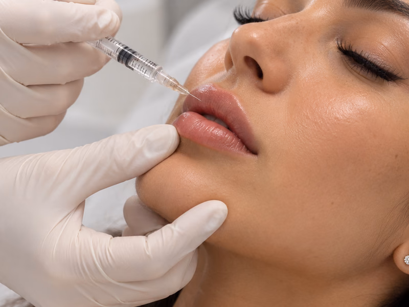 A practitioner performing a lip filler treatment